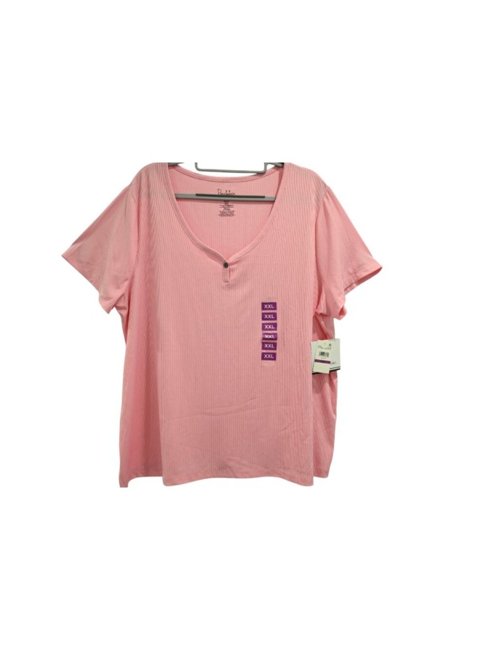 NWD Roudelain Short Sleeve Ribbed V Neck Henley Tee Sz XXL Orchid Pink Casual